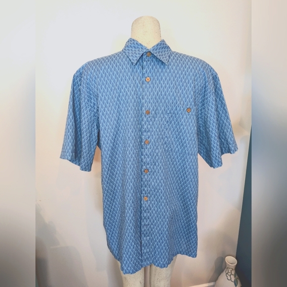 NWT Island shores linen blend short sleeve button up shirt, blue Size Large - Picture 2 of 10